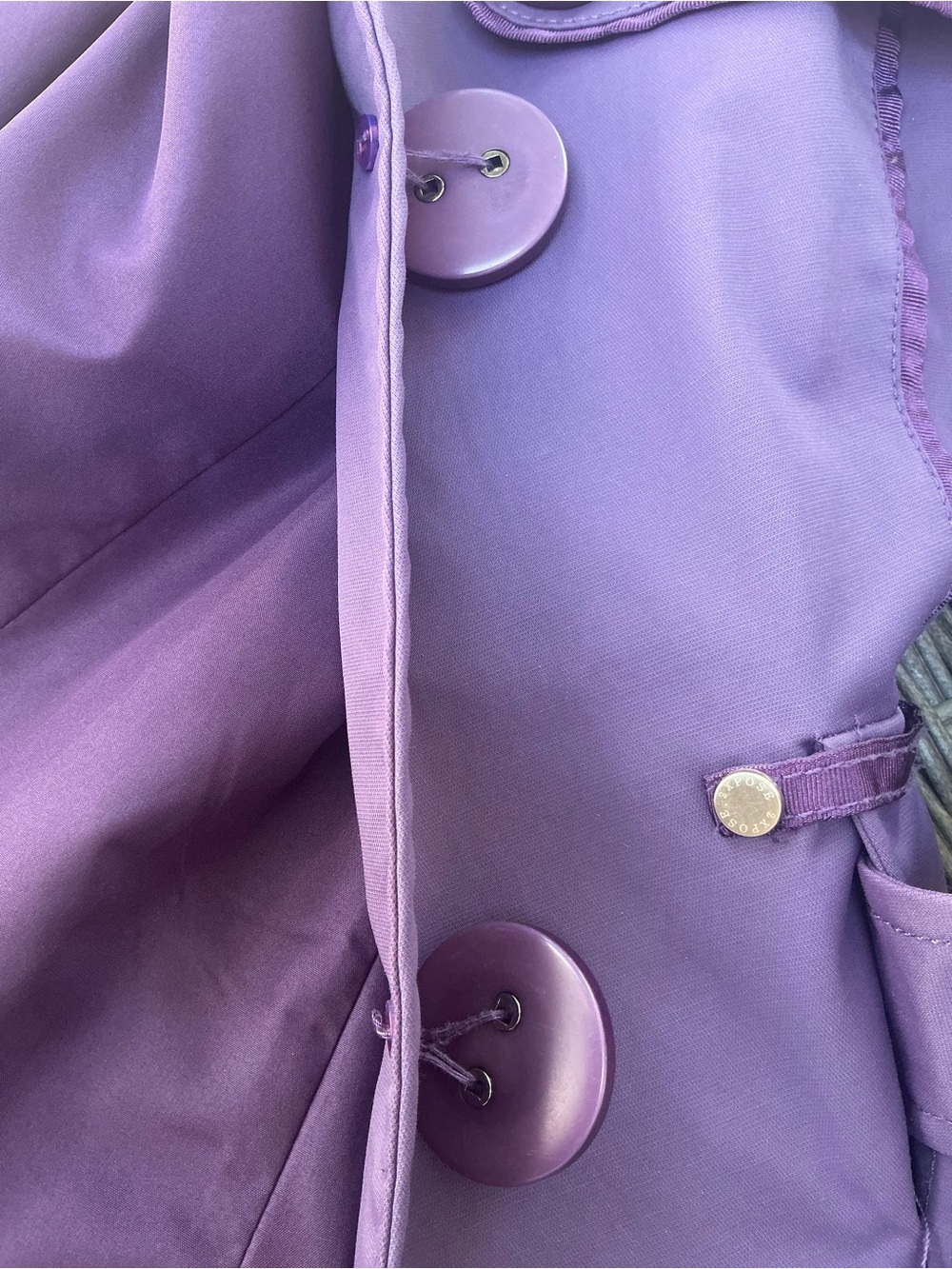 2XPOSE Purple Belted Trench Coat Jacket Medium Statement Buttons Mid-Length - Picture 10 of 11